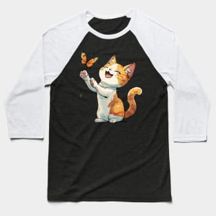 A Cute Cat Trying to Catch a Butterfly Baseball T-Shirt